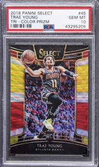 2018-19 Panini Select Tri-Color Prizm #45 Trae Young Rookie Card - PSA GEM MT 10